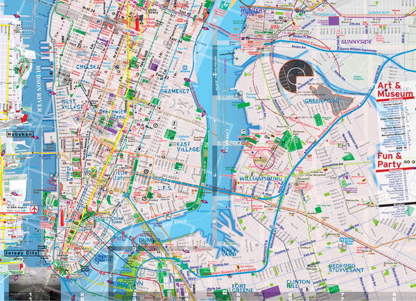 manhattan map new york - theaters - subway - transit - museums - streets - parks - restaurants