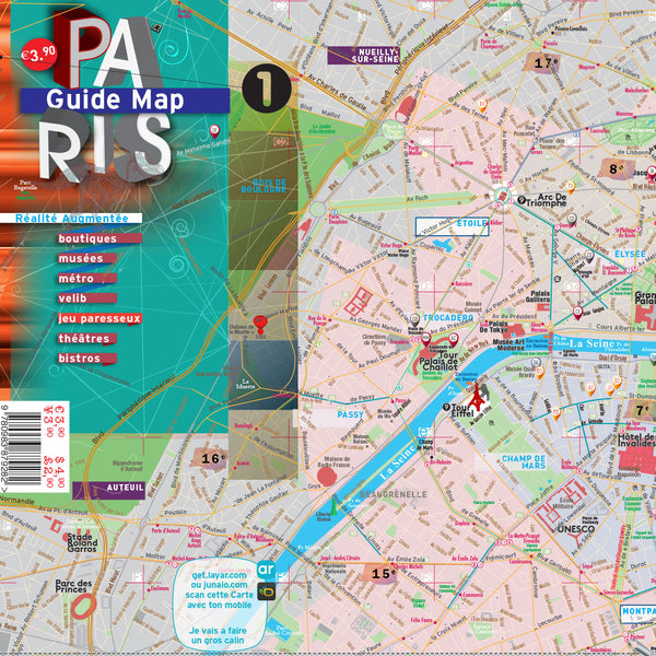 Pouch plus Map Guide Laminated Paris - Metro - Streets - Museums - Pocket