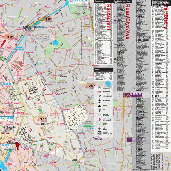 Pouch plus Map Guide Laminated Paris - Metro - Streets - Museums - Pocket