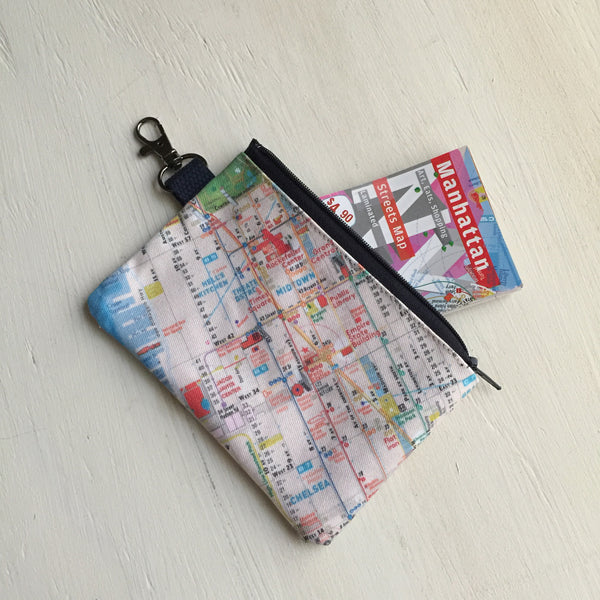 Pouch + Map Laminated Manhattan Downtown Midtown Maps POCKET new york - theaters - shops - subway - museums - streets - parks - restaurants