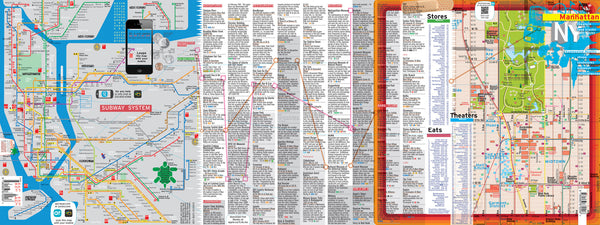 Pouch + Map Laminated Manhattan Downtown Midtown Maps POCKET new york - theaters - shops - subway - museums - streets - parks - restaurants