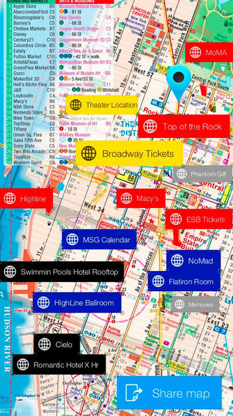 Pouch + Map Laminated Manhattan Downtown Midtown Maps POCKET new york - theaters - shops - subway - museums - streets - parks - restaurants